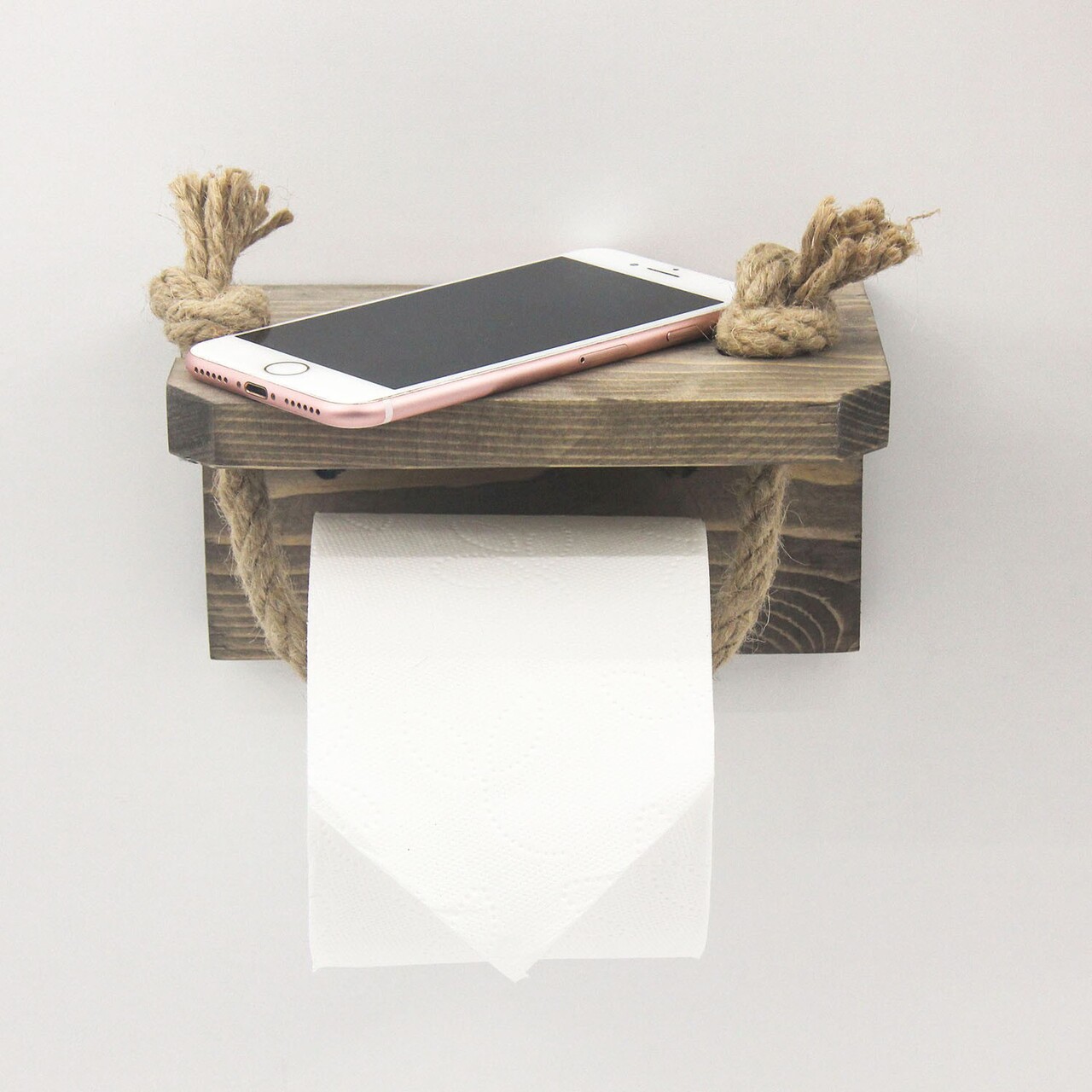 Suport pentru hartie igienica cu raft, Evila Originals, 17x10x10 cm, lemn de molid, maro - imagine 7